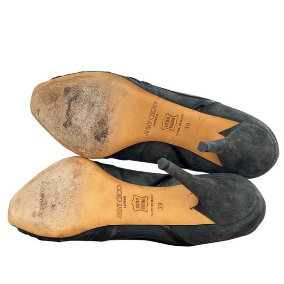 Jimmy Choo Black Pump Hammered Gold Ring SZ 39 Women's Suede Simone Heel Italy - Picture 9 of 10